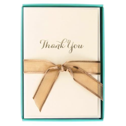 Image of Graphique Script La Petite Presse Boxed Thank you Notes - 10 Embossed and Embellished Gold Foil Cursive Thank You Cards with Matching Envelopes, 3.25 inch inch x 4.75