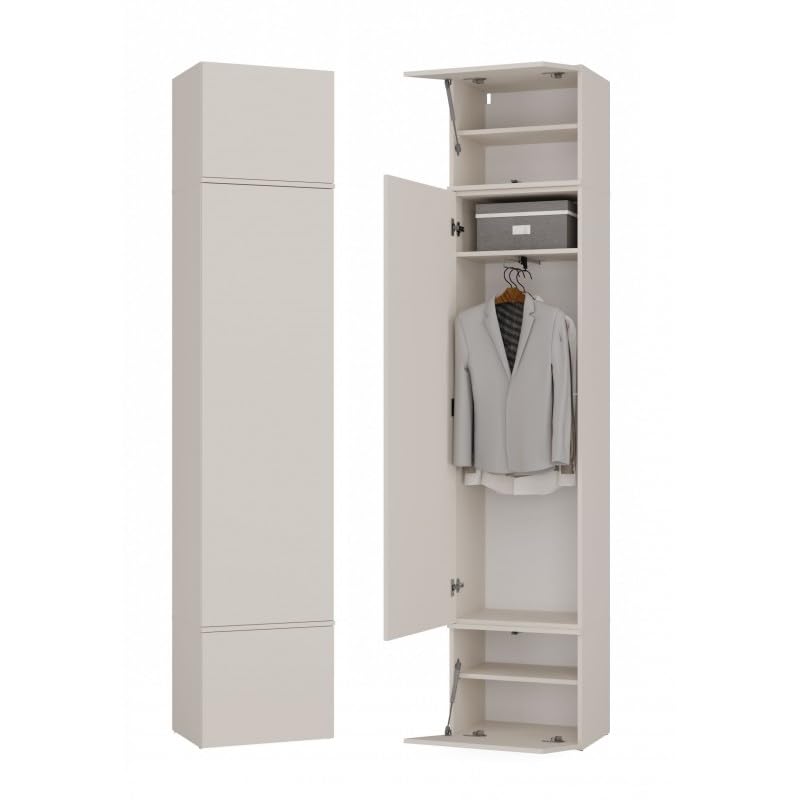 CDF Garderobenschrank Flurschrank mit 1 Tür für Schuhe und Jacken Stauraumschrank mit Kleiderstange - Modern Dielenschrank mit Ober- und Unterschrank für Büro Flur Wohnen – 238 cm Kaschmir