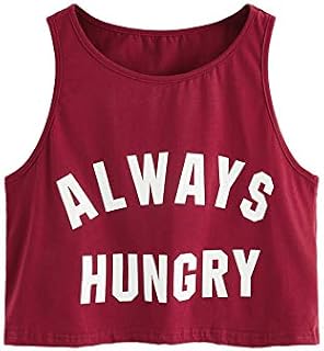 SweatyRocks Women's Summer Sleeveless Letter Print Casual Crop Tank Top Shirts 1-Burgundy XS