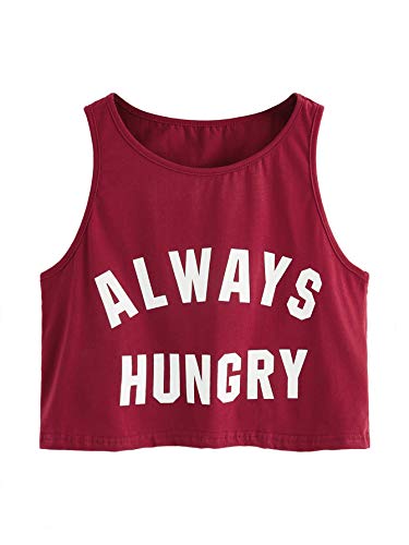 SweatyRocks Women's Summer Sleeveless Letter Print Casual Crop Tank Top Shirts 1-Burgundy XS