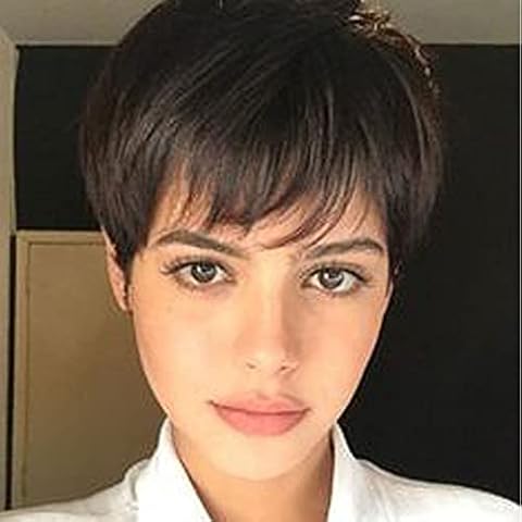 Queentas Perücke Braun Kurz Perücken Frauen Pixie Cut Kurzhaarperücke Damen Synthetische Haarperücke Cover
