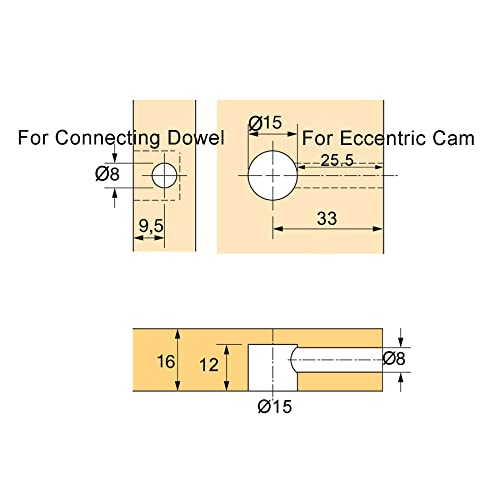 LOOTICH Exzenter Möbelverbinder-Set Exzenterbeschlag Ø15mm Einschraubdübel mit Abdeckrand M6x40mm und Eindrehmuttern M6 für Möbel Kabinett Schrank-Verbinder Komplett 34 Set