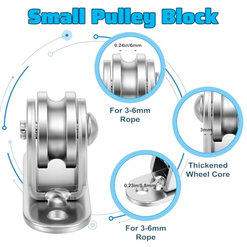 12 Pcs Small Pulley Block, Heavy Duty Silent Fixed Pulley Wheel with Screws, Loading 176LB for Rope Cord, Wall Ceiling Mount, Material Handling DIY Project