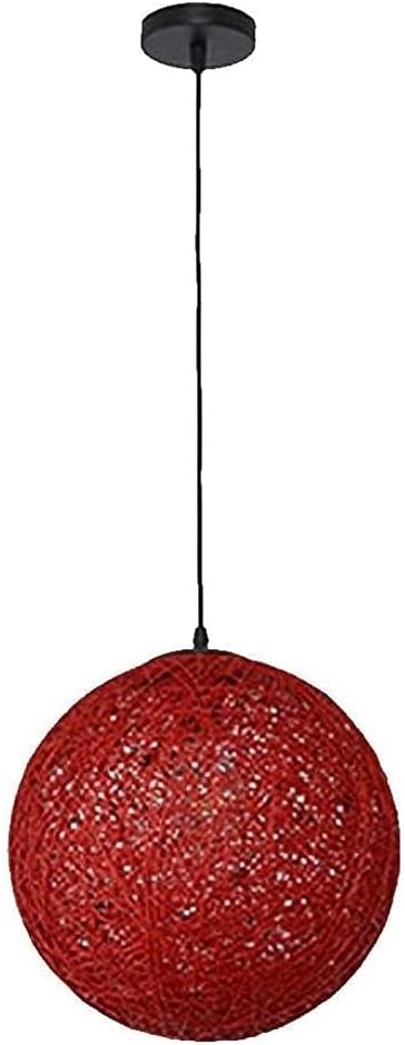 Nordic Creative Rattan Hemp Globes E27 Light Colorful Hanging Restaurant Chandelier Kitchen Island Ceiling Spherical Rattan Nest Shade Bar Decor Bedroom Dropligh/Beige/30Cm/Red/20Cm