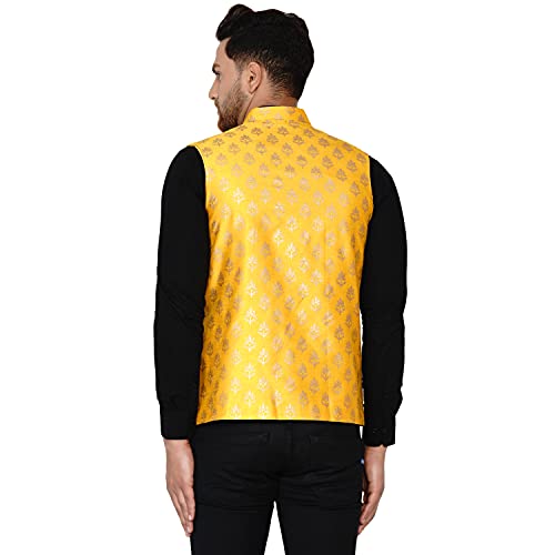 Men's Banarasi Printed Nehru Jacket (Yellow)4