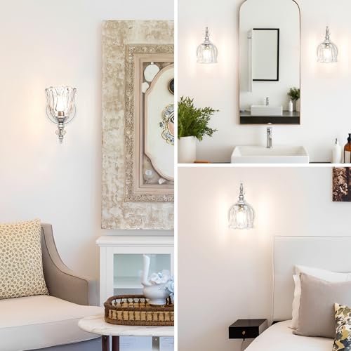 Image of Vintage Wall Sconces Set of Two, Brushed Nickel Bathroom Vanity Light Fixtures, Hardwired Sconces Wall Deco Set of 2, Glass Wall Lights for Bathroom, Bedroom,Hallway (Excludes G9 Bulb)