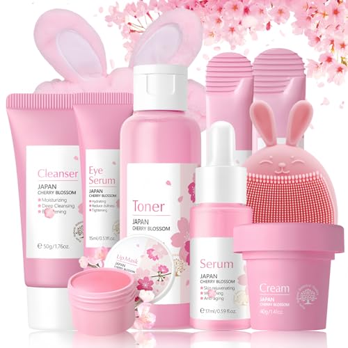 Sakura Skin Care Set Adventskalender Teenager Mädchen - Skincare Set 10PCS - Beauty Set Mädchen - Feuchtigkeitsspendend & Glättend Pflegeset Damen - Geschenk Set für Frauen - Mit Toner Serum Creme