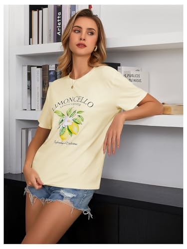 QJQ Women's Graphic Tees Lemon Fruit Print Short Sleeve Crewneck T Shirts Casual Summer Trendy Going Out Tops3