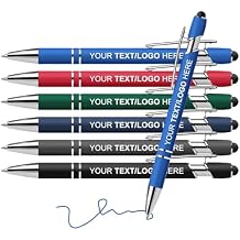 Personalized Blue Ink Metallic Pens with Stylus Custom Logo, Name, or Text Ideal for Office, Teachers, and Students 10 Pcs/Pack