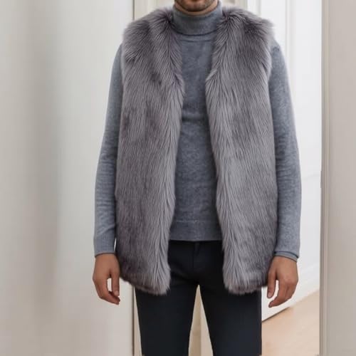 Image of Colf Men's Winter Sleeveless Faux Fur Vest Short Coat | Mens Faux Fur Jacket, Short Coat , Sleeveless Waistcoat, Winter Overcoat, Fluffy