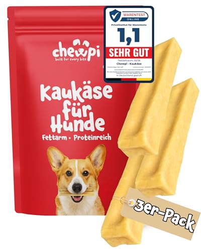 Kaukäse für Hunde M - 3er-Pack - 100% Natürliche Käsestangen für Hunde - Käseknochen Hund mit Langer Kauzeit - Unterstützt die Zahnpflege - Ideal für Starke Kauer - Chewpi