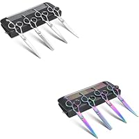 JASON Profi Hundeschere Set 2er Pack - 6 in 1 Komplettset (Silber + Farbig) mit Gerade/Gebogene/Chunker/Effilierschere, Kamm & Tasche - Japanischer 440C-Edelstahl für professionelle Haustierpflege