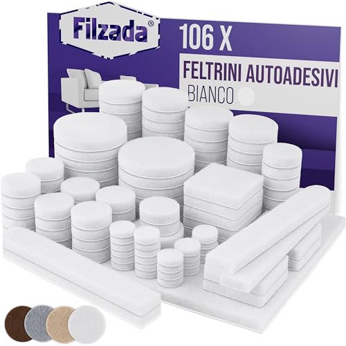 Filzada® 106 Feltrini Per Sedie Rotondi i Quadrati - BIANCO - Filtrini Sotto la Sedia - Feltrini Adesivi - Gommini per Sedie