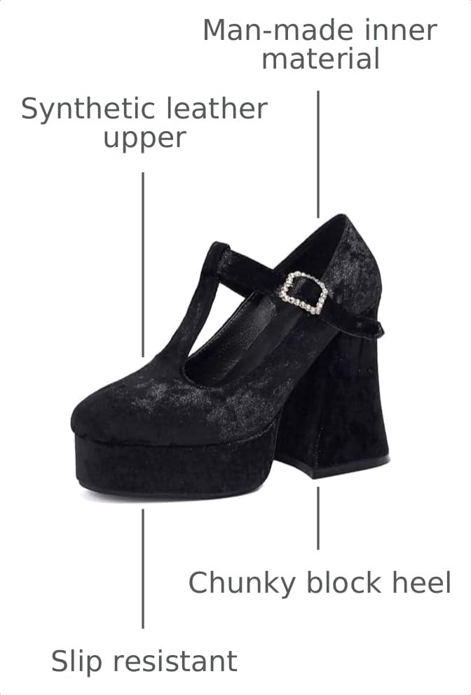Image of KOKOMOMO Womens Lace Flower Heels Goth Platform Shoes Chunky High Heel Mary Janes Gothic Shoe