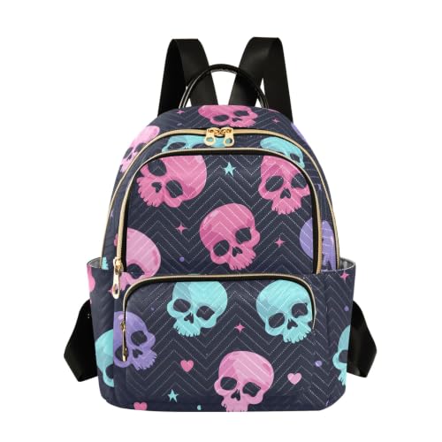 Sac à dos femme tête de mort mignon compact S pour sac d'école fille et voyage décontracté
