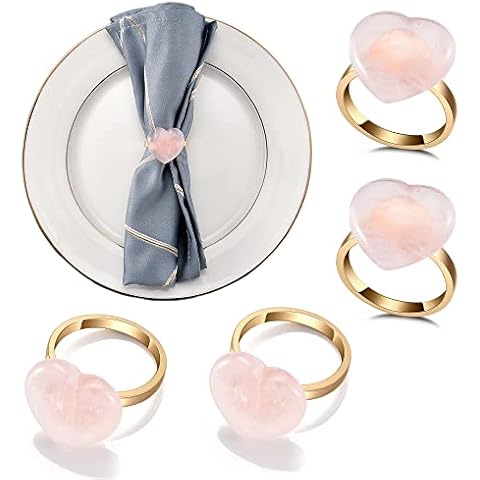 4pcs Heart Rose Quartz Napkin Rings Cover