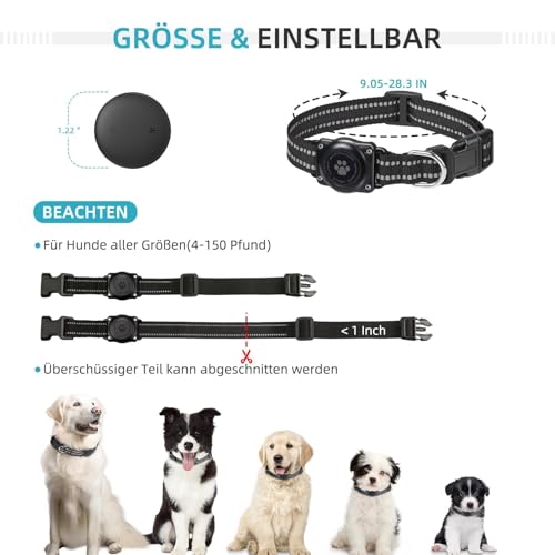 JIARUI Tracker Hund, Mini GPS Tracker Hund Ohne ABO für Hunde, Arbeite mit Apple Find My, (nur IOS) mit wasserdichte Reflektierendes Halsbänder, Hunde Tracking Ausrüstung (1 Pack)