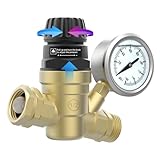 DIVANC RV Water Pressure Regulator Valve, Brass Lead-Free Adjustable Water Pressure Reducer with Gauge and Inlet Screen Filter for RV Camper Travel Trailer, Reducer Valve Filter