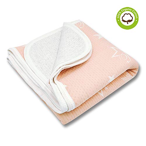Organic Cotton Toddler Blanket Throw 39x39, Crib Bed Baby Blanket, Pink Starry