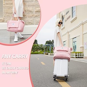 Image of WildHorn Nylon Duffel Bag for Women | Folding Carry-on Expandable Large Capacity DurableLightweight Travel & Gym Duffel with Front Zipper Pocket (Rose Pink)