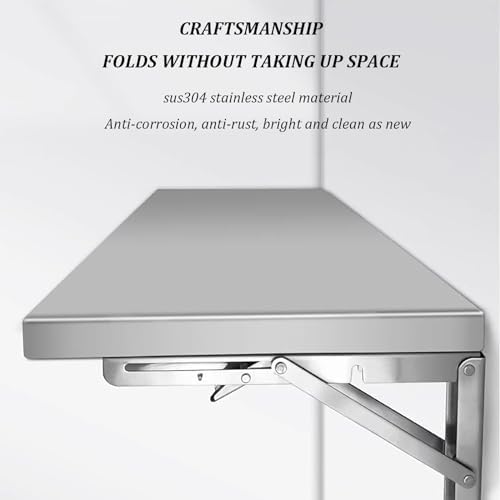 Stainless Steel Wall-Mounted Folding Table, Space-Saving Floating Desk, Utility Room Kitchen Food Shelf, Garage Workbench (L100*W40cm, Silver)