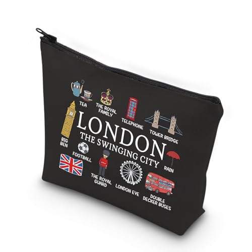 MYSOMY London Travel Gift London Travel Makeup Bag London Travel Souvenir Cosmetic Bag Welcome to London Gift London Lover Gift (London Bag-bl)