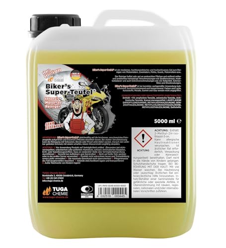 TUGA Chemie Biker’s Super Teufel Motorrad- & Fahrradreiniger – Kraftvoller Aktiv-Gel Reiniger für Felgen, Rahmen & Lack – Entfernt Schmutz, Öle & Bremsstaub - 5 L Kanister - Made in Germany