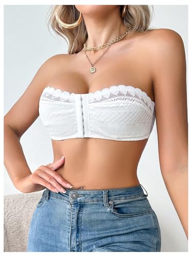 MakeMeChic Women's Front Closure Bandeau Bras Strapless Lace Wireless Half Bralette Underwear3