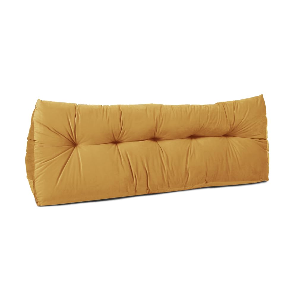Lancashire Textiles Mustard 20 X 50 X 135Cm (Double Bed) Luxury Velvet Triangular Wedge Bedroom Headboard Cushion - Headboard Bolster Support Pillow For Bed, Sofa, Chair - Made In Britain