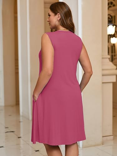 Image of AusLook Plus Size Midi Dress for Women Sleeveless Casual Summer Tank Dress with Pockets A-Line Loose Swing Dress 1-5X