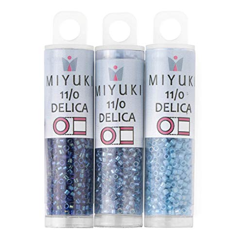 Miyuki Delica Seed Beads Bundle: Size 11/0, Blue Inside Color Lined Palette Collection DB1761, DB1762, DB1763