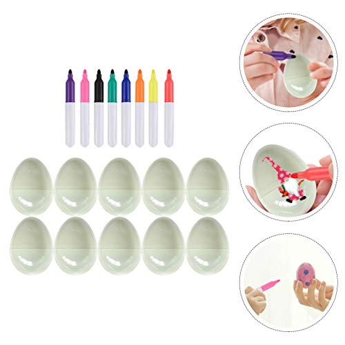 VALICLUD Ovo de Páscoa de Plástico Branco com Canetas Coloridas para Decoração de Árvore de Páscoa,
