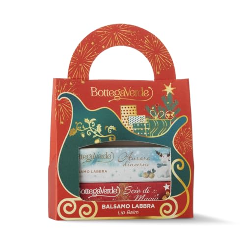 Bottega Verde - Cofanetto Regalo con 2 Balsamo Labbra, Scie di Magia e Aurora d'Inverno, con Burro di Cacao e Vitamina E, Labbra Nutrite e Profumate, Idea Regalo