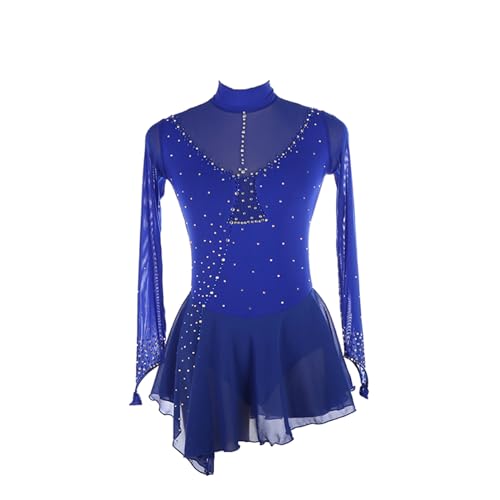 Vestido de patinação artística, temperamento brilhante strass malha competição de patinação artístic