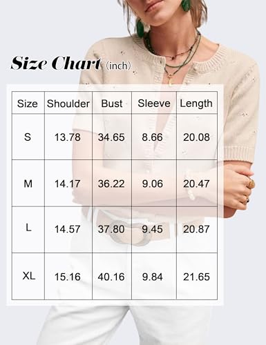 Image of Womens Cardigan Short Sleeve Lightweight Cropped Sweaters 2025 Summer Button Up Shirts Crew Neck Crochet Knit Top