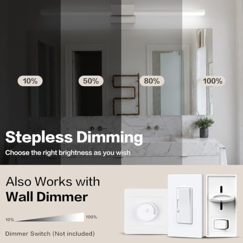 Image of SOLFART Bathroom Light Fixture 40-Inch: Brushed Nickel Dimmable Vanity Lights for Bathroom, Built-in Dimmer, Thickened Aluminum Body, 360 Degree Rotation, ETL IP44