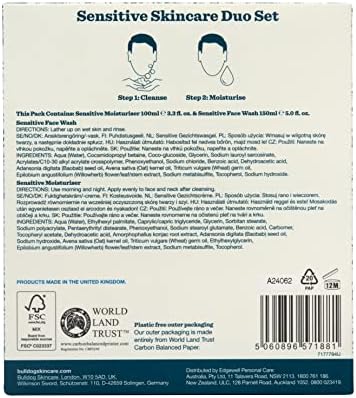 Bulldog Skincare - Sensitive Skincare Duo, Gift Set for Men (x1 Sensitive Moisturiser 100ml, x1 Sensitive Face Wash 150ml)