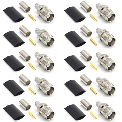 RANGEFUL Conector TNC hembra para cable coaxial LMR240 LMR-240 RG59U RG8X RG-8X niquelado (paquete de 10)