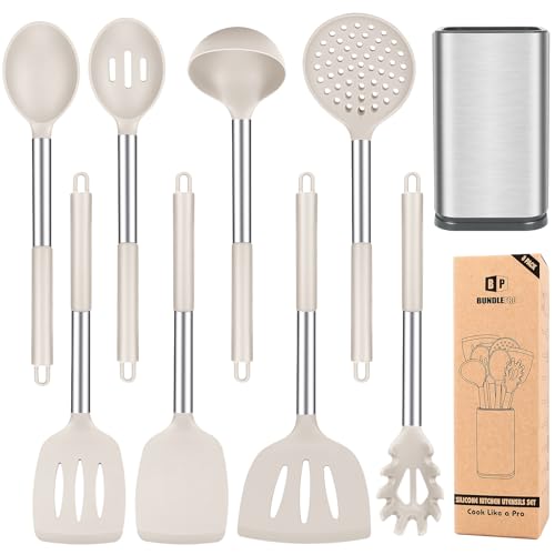 Silicone Cooking Utensil Set, 8Pcs with Stainless Steel Handle