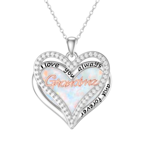 KoyeKei Grandma Christmas Gifts Necklace for Women Grandma Jewelry with Opal Heart Pendant Necklaces 925 Sterling Silver Grandmother Nana Birthday Gift from Daughter Grandkids