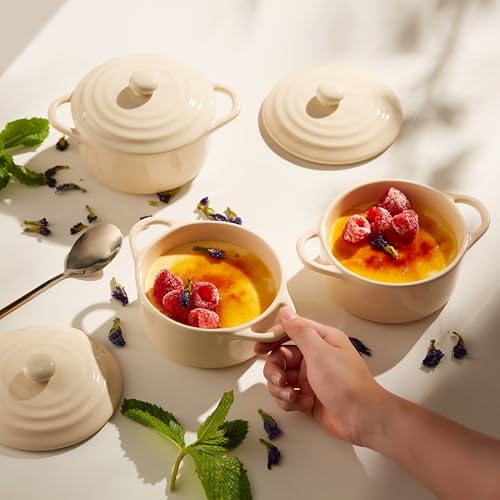 Kook Ceramic Mini Cocotte Set, Small Casserole Dishes with Lids and Handles, Individual Baking Ramekins, Oven, Microwave & Dishwasher Safe, Stoneware, 12 oz, Set of 4, Ivory by KooK - Image 2
