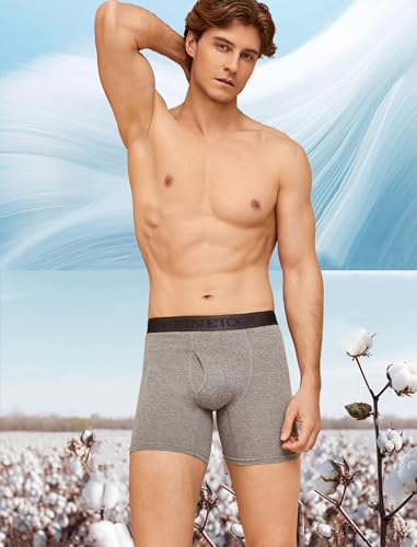 Image of FINETOO Mens Underwear Cotton Boxer Briefs Soft Breathable Boxers Moisture-Wicking Shorts Clothing Underwear for Men Pack 3