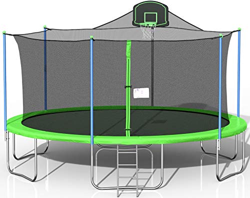 CARBRO 16FT Trampoline for Kids and Adults, Basketball Trampoline Combo with Safety Enclosure Net, Outdoor Bouncing Bed, Fitness Trampoline with Ladder (16FT-Green)
