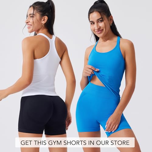 Evercute Women's 1/2/3 Pack Ribbed Workout Tank Tops with Built in Bra Racerback Seamless Crop Tank Tops Camisole Sport Tanks2