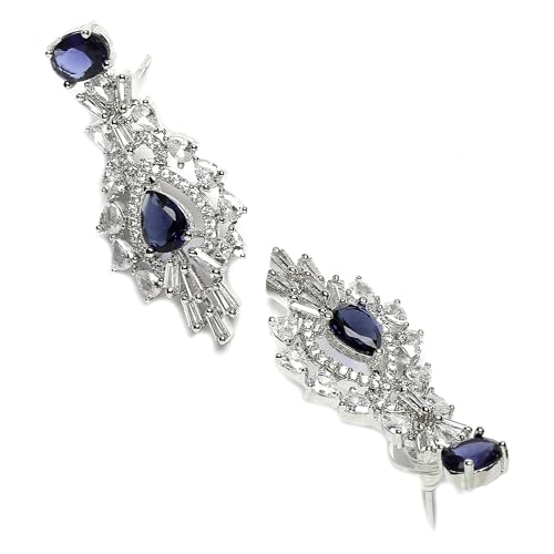 Image of ZENEME Rhodium-Plated American Diamond Studded Oval & Teardrop Shaped Necklace With Earrings Jewellery Set For Girls and Women