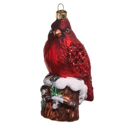 RAZ Imports Cardinal on Stump Ornament, 5-Inch, Red