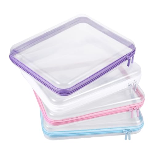 Image of 4 Pcs Clear Hard Shell Zipper Case, Transparent Hard Clear Zipper Case, Large Portable Travel Makeup Bag Organizer Bin for Pencil Cosmetics Building Blocks Puzzles(4Colors)
