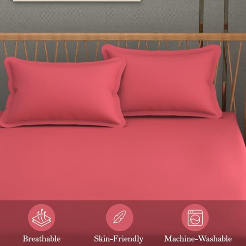 Image of FRESH FROM LOOM Microfiber Queen Size Bedsheet with Solid Plain - 240 TC, Hypoallergenic Bedsheet with 2 Pillow Cover (Size- 90 x 95 inch | Gajri| Solid)