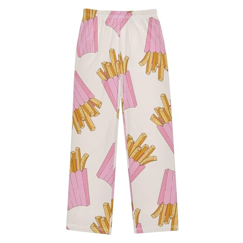Pink French Fry Boys Pants Boys Athletic Pants Long Pant for Boywith Pockets Wide-Leg Size 6-14Y