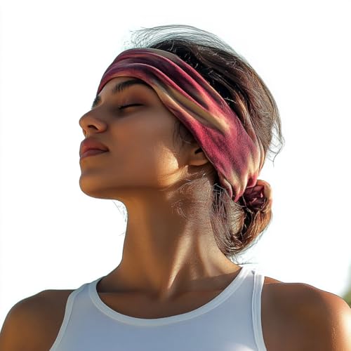 Image of XFYT Super Soft Tie-Dye Yoga Boho Chic Hair Bands | Stylish Stretch Smart Elegant Head Band for Women Girls Workout Sports Fitness Gym (Earthy Rose)
